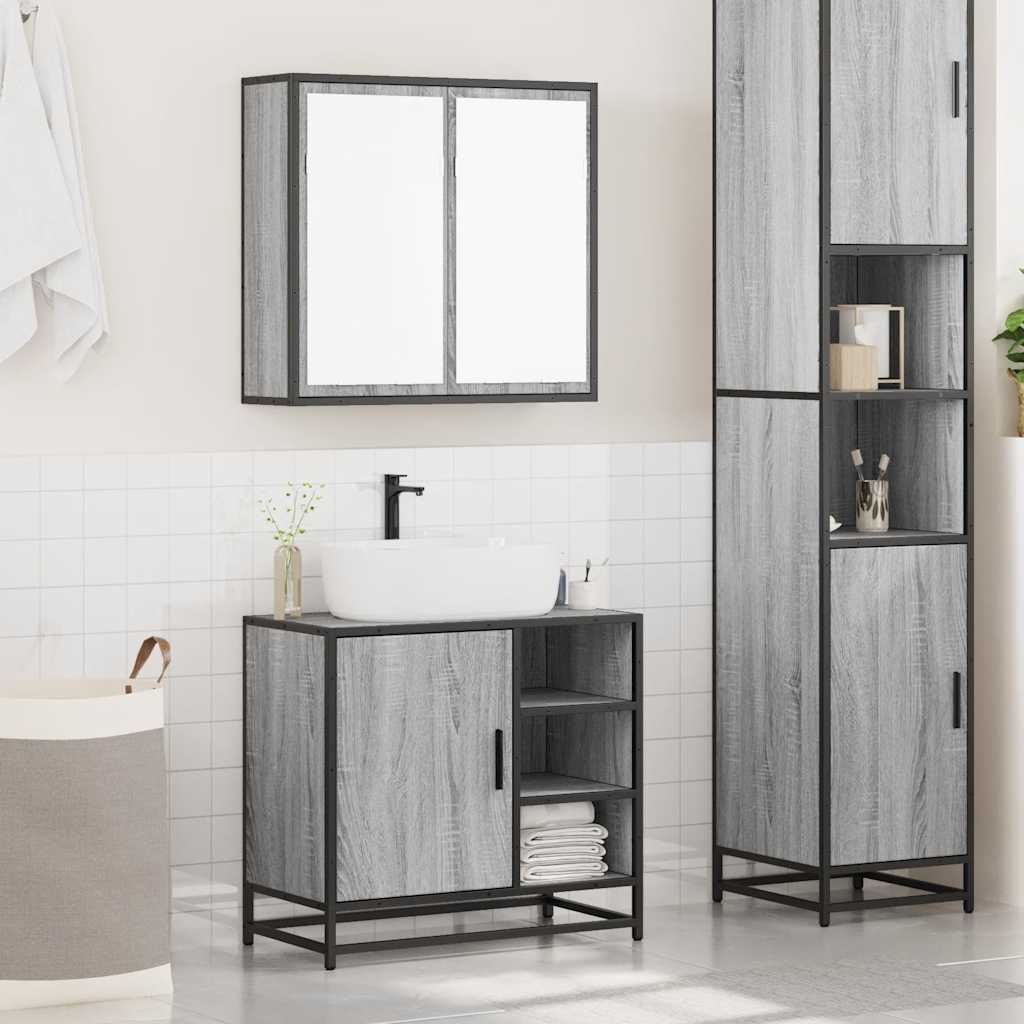 2 Piece Bathroom Furniture Set Grey Sonoma Engineered Wood