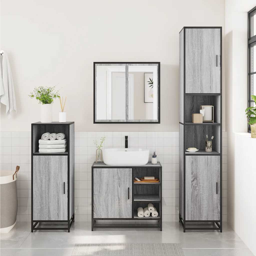 2 Piece Bathroom Furniture Set Grey Sonoma Engineered Wood