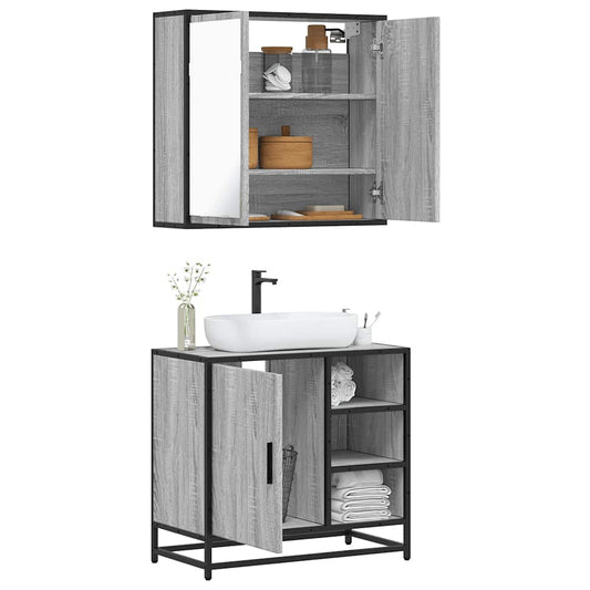 2 Piece Bathroom Furniture Set Grey Sonoma Engineered Wood