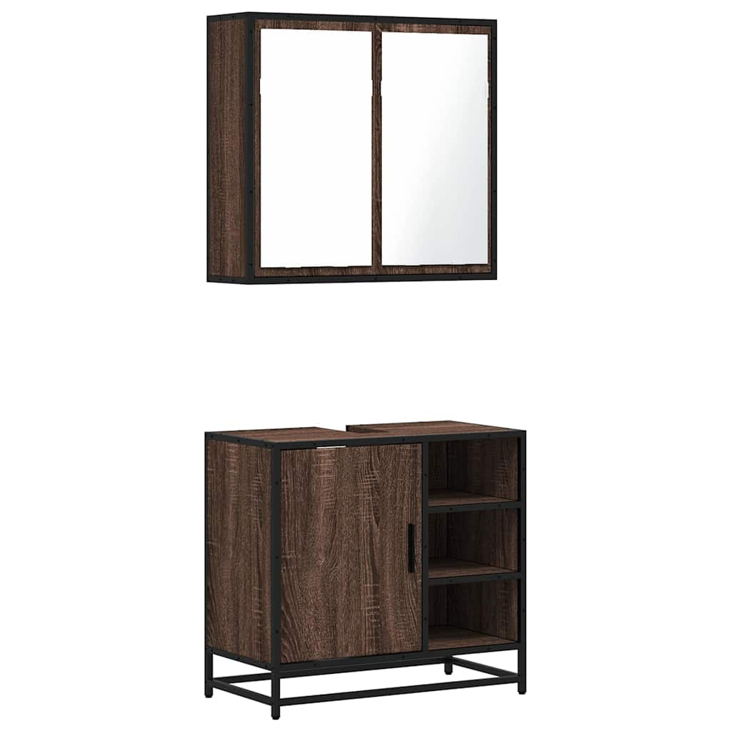 2 Piece Bathroom Furniture Set Brown Oak Engineered Wood