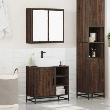 2 Piece Bathroom Furniture Set Brown Oak Engineered Wood