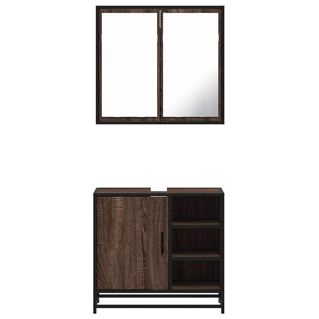 2 Piece Bathroom Furniture Set Brown Oak Engineered Wood