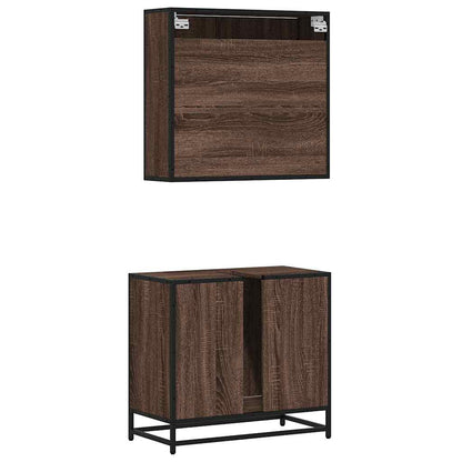 2 Piece Bathroom Furniture Set Brown Oak Engineered Wood