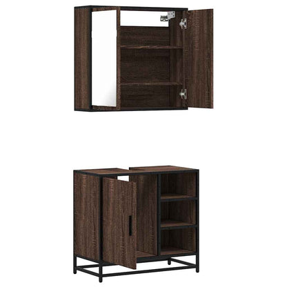 2 Piece Bathroom Furniture Set Brown Oak Engineered Wood