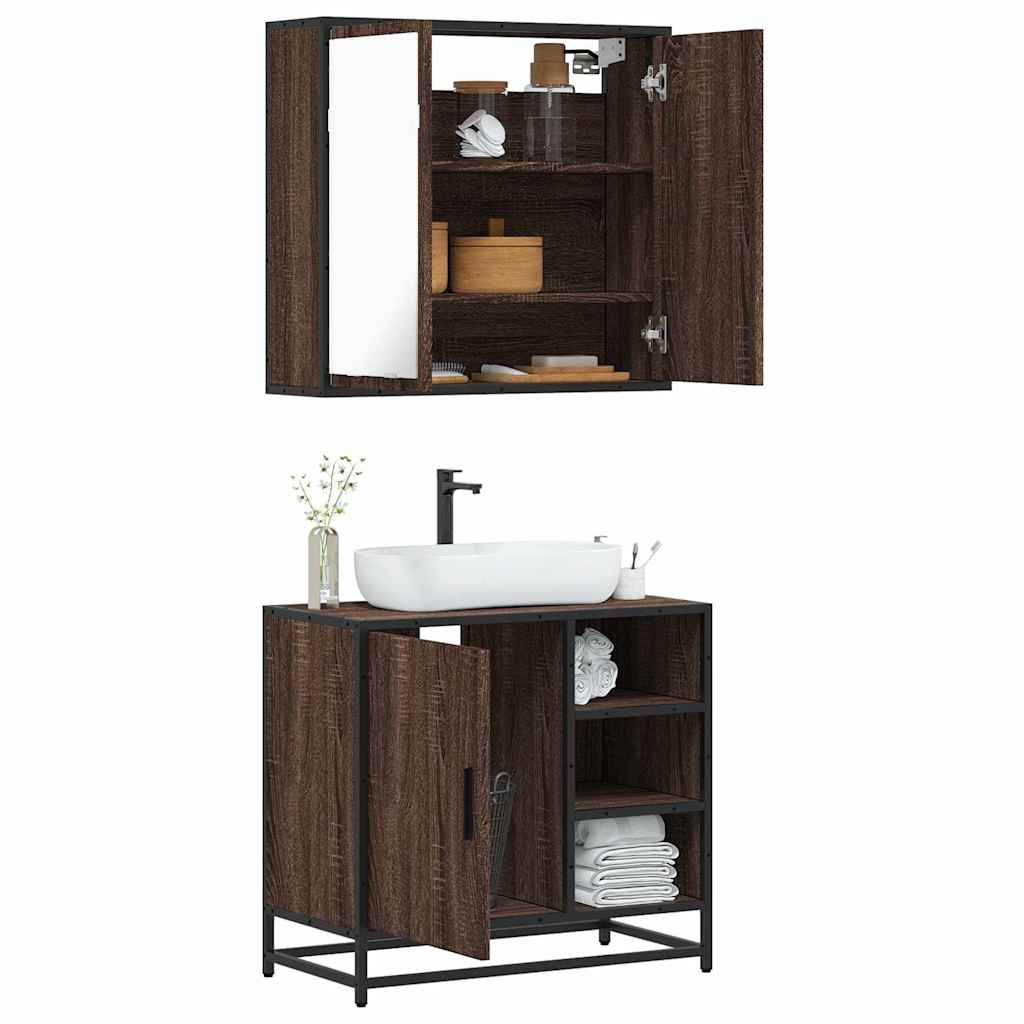 2 Piece Bathroom Furniture Set Brown Oak Engineered Wood