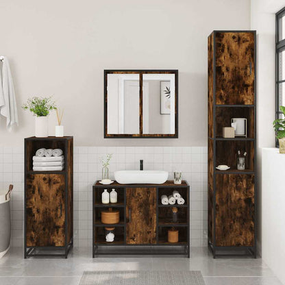 2 Piece Bathroom Furniture Set Smoked Oak Engineered Wood