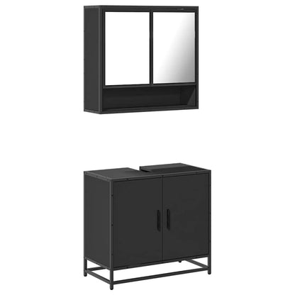 2 Piece Bathroom Furniture Set Black Engineered Wood