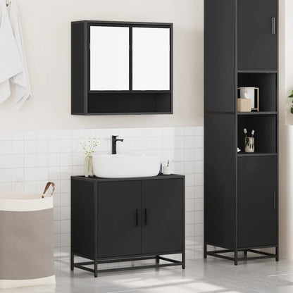 2 Piece Bathroom Furniture Set Black Engineered Wood