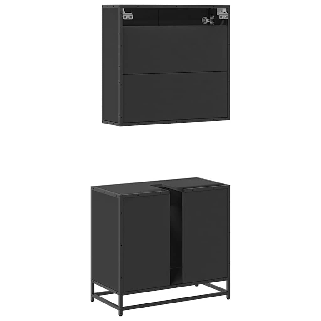 2 Piece Bathroom Furniture Set Black Engineered Wood