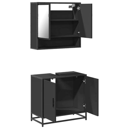 2 Piece Bathroom Furniture Set Black Engineered Wood