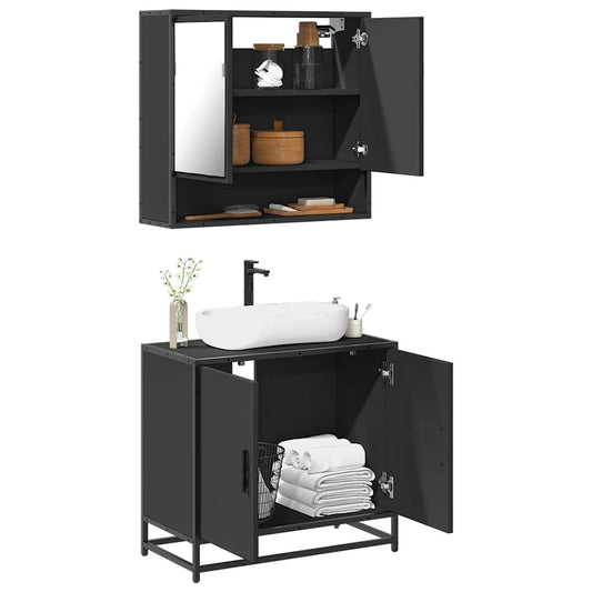 2 Piece Bathroom Furniture Set Black Engineered Wood