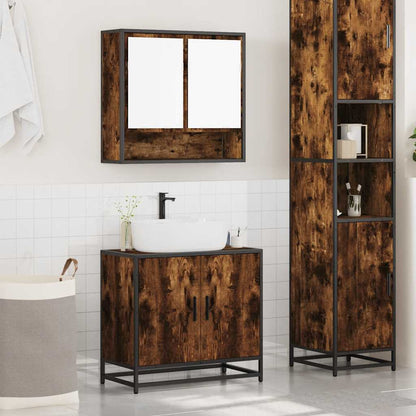 2 Piece Bathroom Furniture Set Smoked Oak Engineered Wood