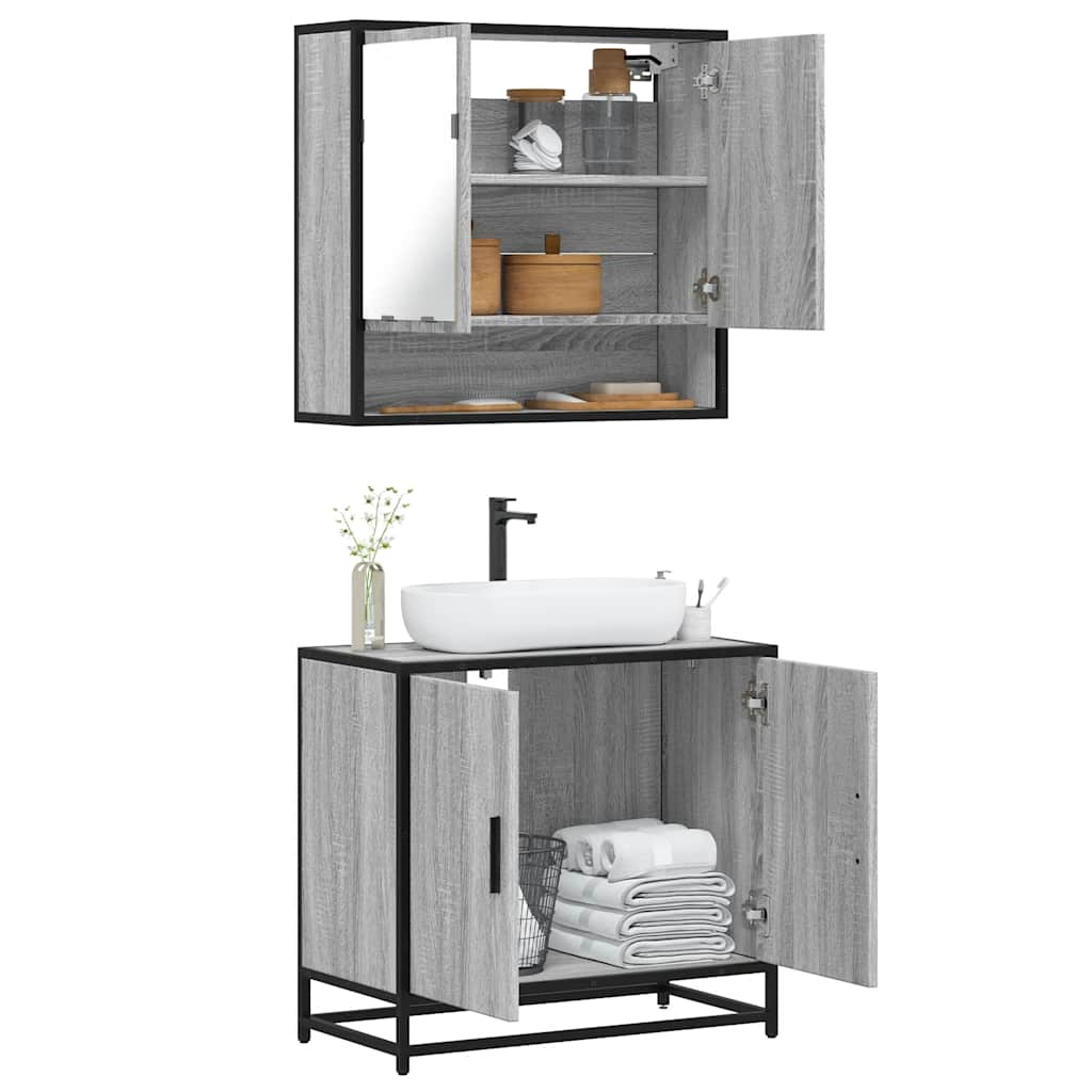 2 Piece Bathroom Furniture Set Grey Sonoma Engineered Wood