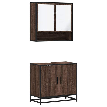 2 Piece Bathroom Furniture Set Brown Oak Engineered Wood