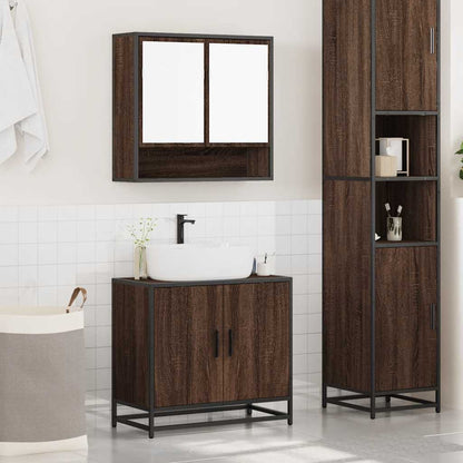 2 Piece Bathroom Furniture Set Brown Oak Engineered Wood