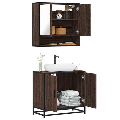 2 Piece Bathroom Furniture Set Brown Oak Engineered Wood