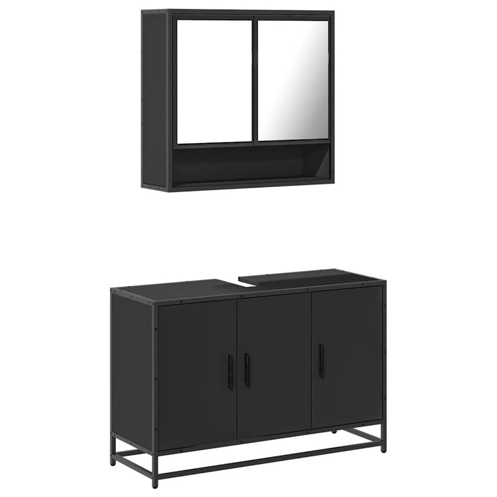 2 Piece Bathroom Furniture Set Black Engineered Wood