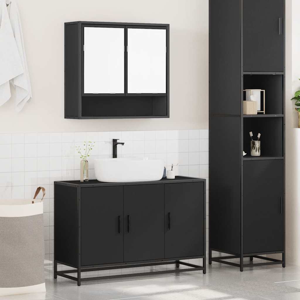 2 Piece Bathroom Furniture Set Black Engineered Wood