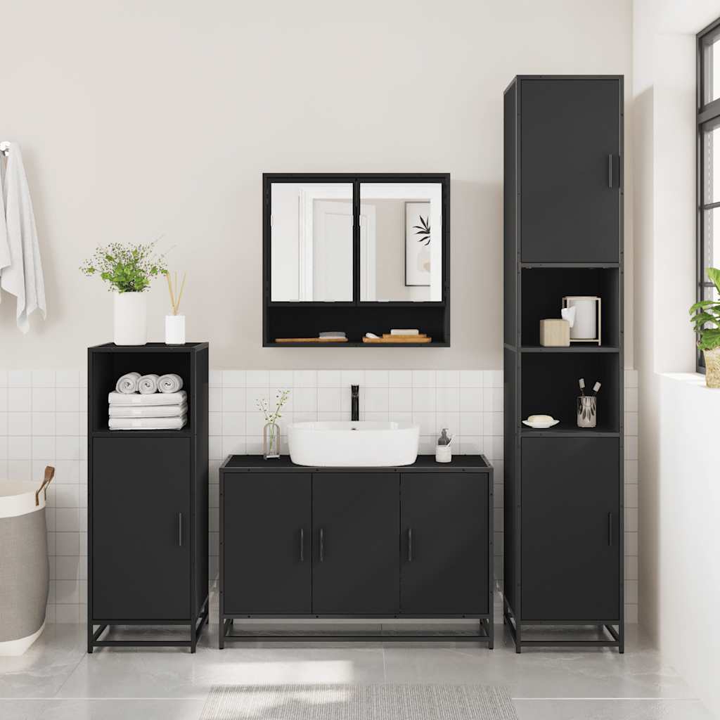 2 Piece Bathroom Furniture Set Black Engineered Wood