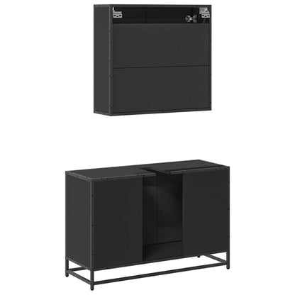 2 Piece Bathroom Furniture Set Black Engineered Wood