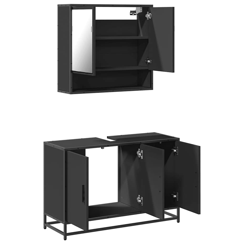 2 Piece Bathroom Furniture Set Black Engineered Wood