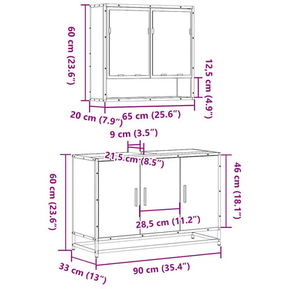 2 Piece Bathroom Furniture Set Black Engineered Wood