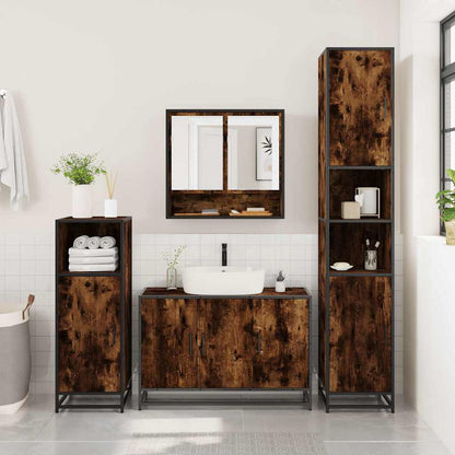 2 Piece Bathroom Furniture Set Smoked Oak Engineered Wood