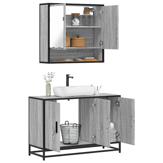 2 Piece Bathroom Furniture Set Grey Sonoma Engineered Wood