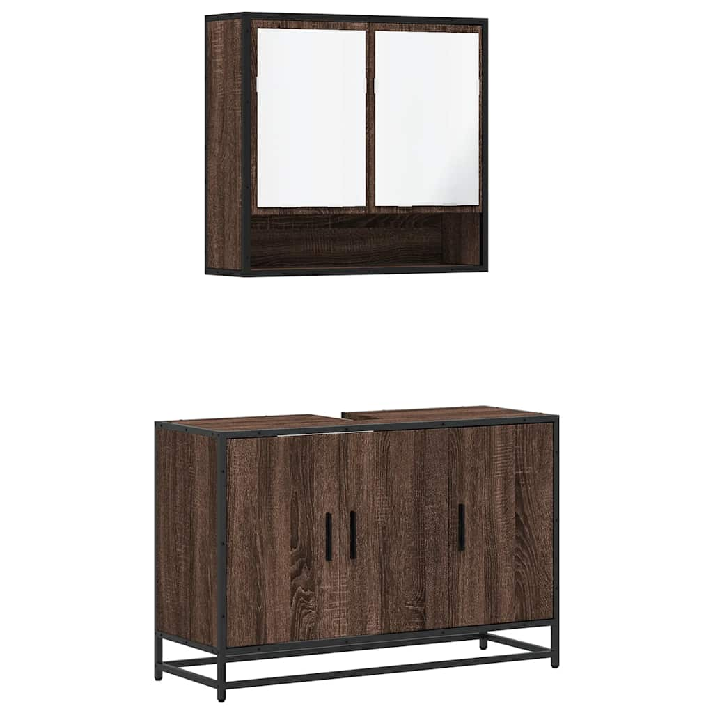 2 Piece Bathroom Furniture Set Brown Oak Engineered Wood