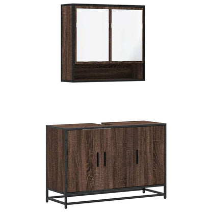 2 Piece Bathroom Furniture Set Brown Oak Engineered Wood