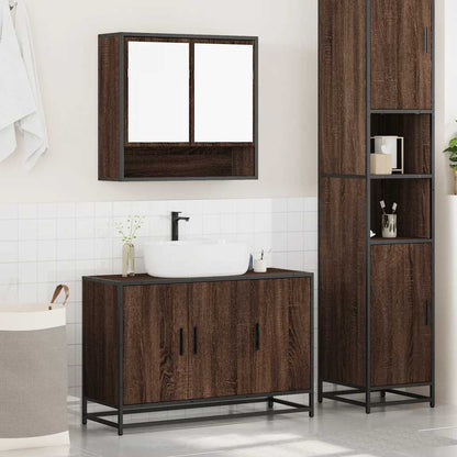 2 Piece Bathroom Furniture Set Brown Oak Engineered Wood