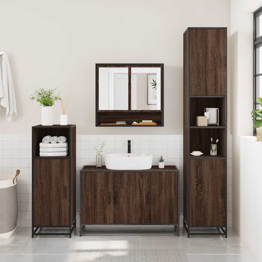 2 Piece Bathroom Furniture Set Brown Oak Engineered Wood