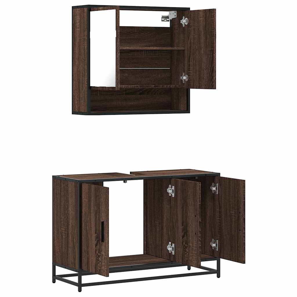 2 Piece Bathroom Furniture Set Brown Oak Engineered Wood