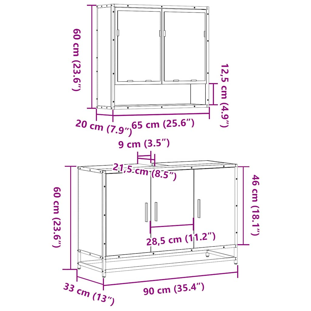 2 Piece Bathroom Furniture Set Brown Oak Engineered Wood