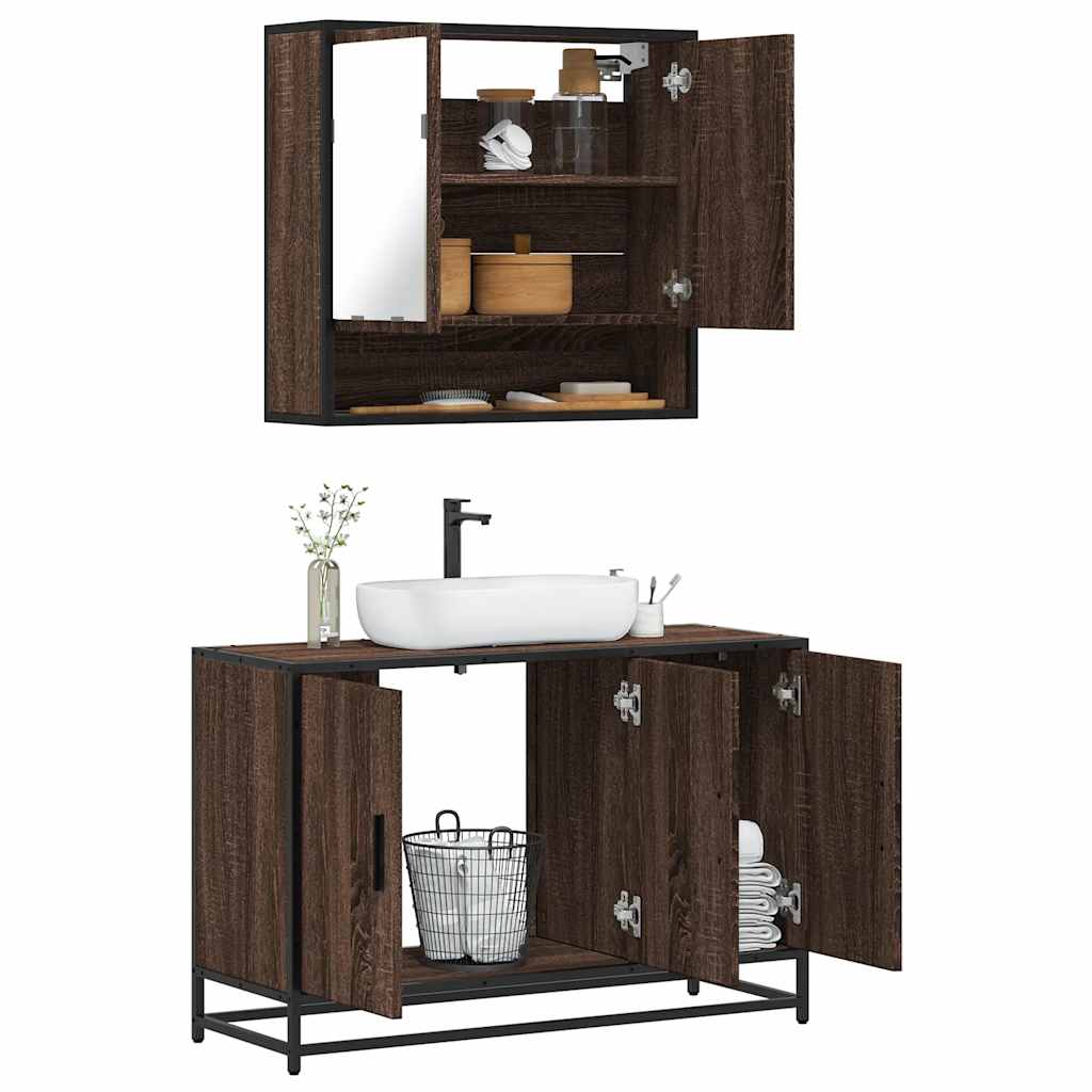 2 Piece Bathroom Furniture Set Brown Oak Engineered Wood