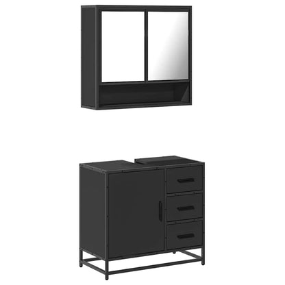 2 Piece Bathroom Furniture Set Black Engineered Wood