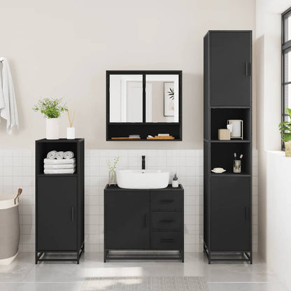 2 Piece Bathroom Furniture Set Black Engineered Wood