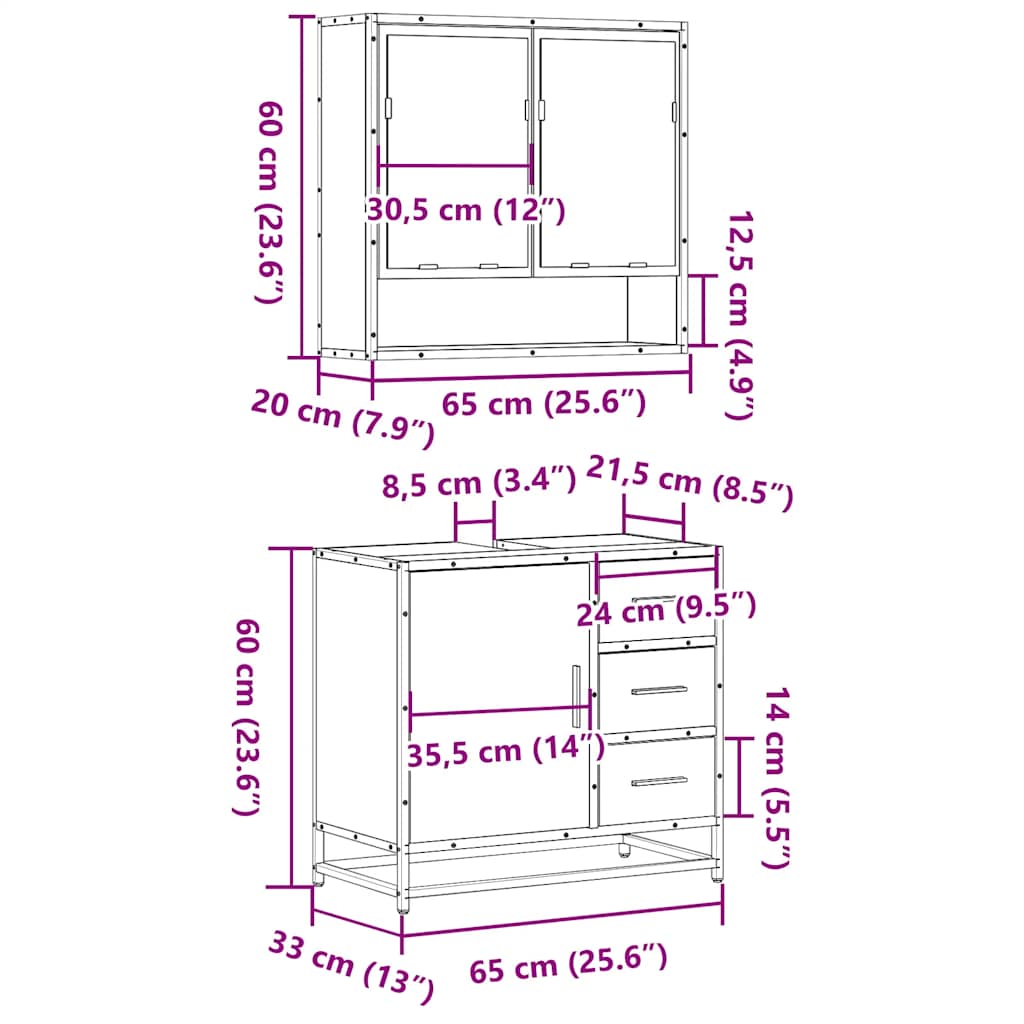 2 Piece Bathroom Furniture Set Black Engineered Wood