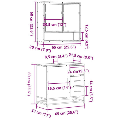 2 Piece Bathroom Furniture Set Black Engineered Wood