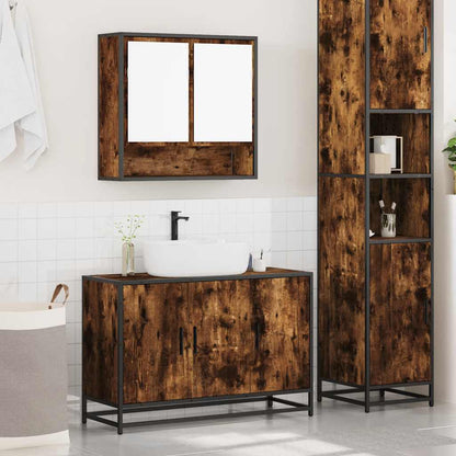 2 Piece Bathroom Furniture Set Smoked Oak Engineered Wood