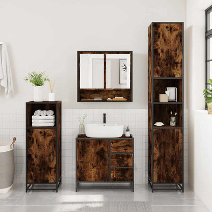 2 Piece Bathroom Furniture Set Smoked Oak Engineered Wood