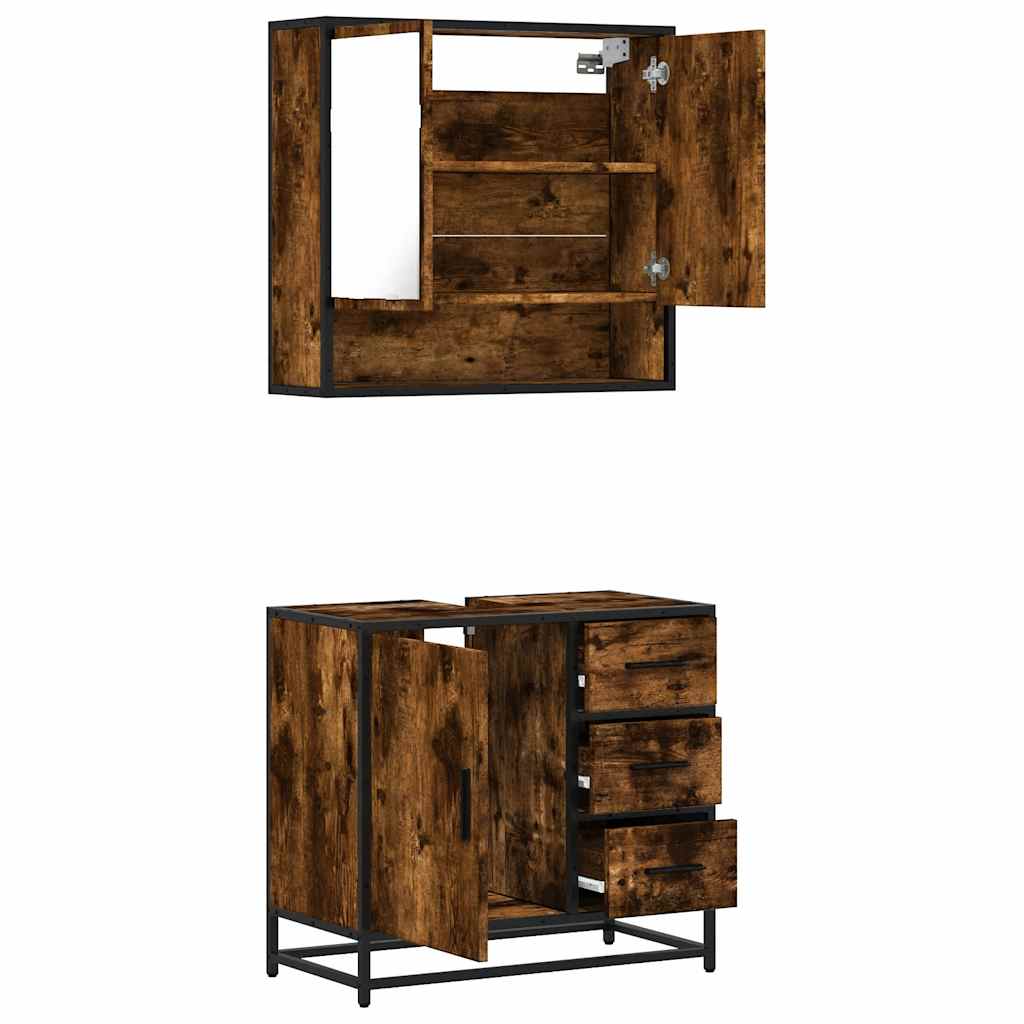 2 Piece Bathroom Furniture Set Smoked Oak Engineered Wood