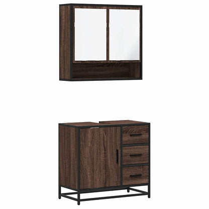 2 Piece Bathroom Furniture Set Brown Oak Engineered Wood