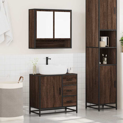 2 Piece Bathroom Furniture Set Brown Oak Engineered Wood