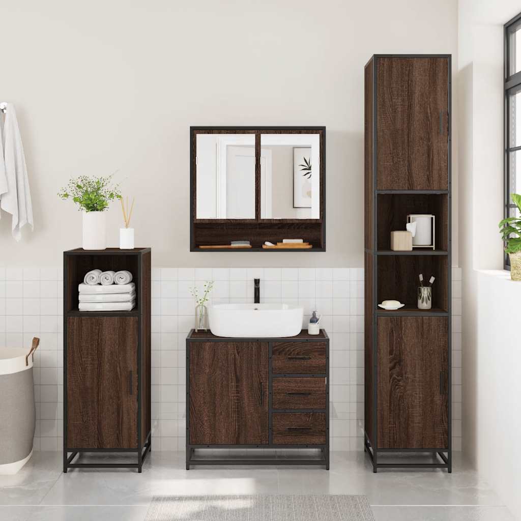 2 Piece Bathroom Furniture Set Brown Oak Engineered Wood