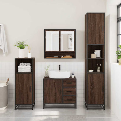 2 Piece Bathroom Furniture Set Brown Oak Engineered Wood