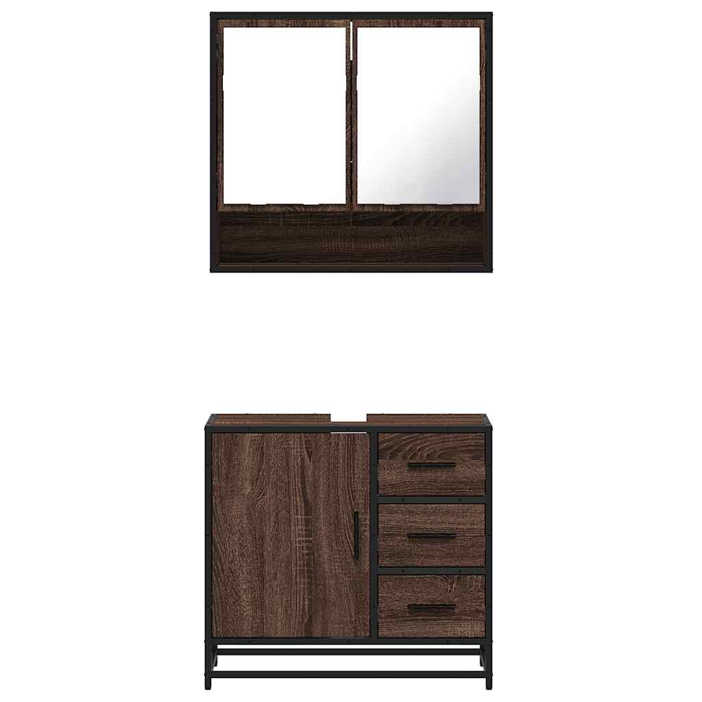 2 Piece Bathroom Furniture Set Brown Oak Engineered Wood