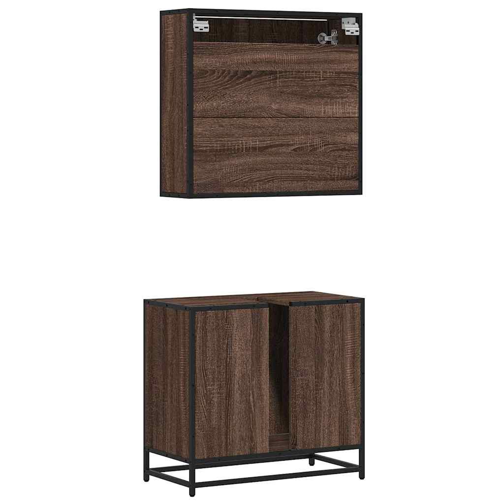 2 Piece Bathroom Furniture Set Brown Oak Engineered Wood