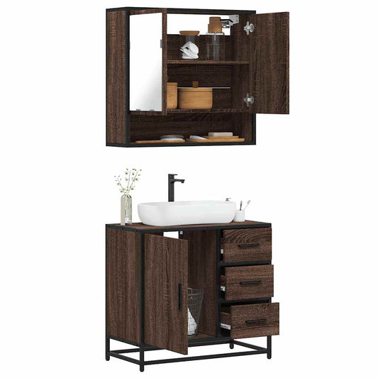 2 Piece Bathroom Furniture Set Brown Oak Engineered Wood