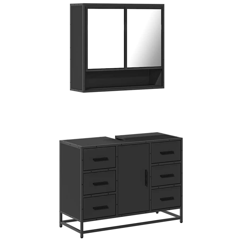 2 Piece Bathroom Furniture Set Black Engineered Wood